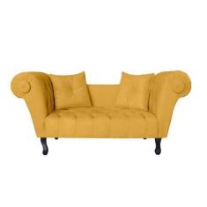 Imagem de Recamier Decorativo Divã Dubai Couro Amarelo Pés Madeira Mz Decor - Ma