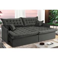 Imagem de Sofá Sem Caixa Retrátil Reclinável 2,55m Cama Inbox Versátil Com Pillow Top E Molas Velusoft Cinza