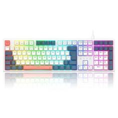 Imagem de Teclado Mecânico Redragon Trundle RGB ABNT2 Branco e Azul Switch Marro