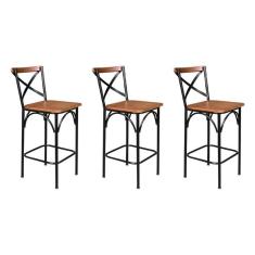 Imagem de Kit 3 Banquetas Alta Industrial Paris Base Alum nio Com Encos