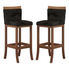 Imagem de Kit 2 Banquetas Média Encosto Estofado 38x92 Cm Ilha Paris Madeira Maciça Castanho Suede Preto CCS