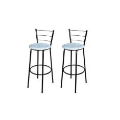 Imagem de Jogo 2 Banqueta Alta Para Cozinha Epoxi Preta Estofado Floral - Lamar 