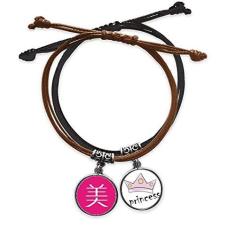 Imagem de DIYthinker Pulseira chinesa bonita com personagem chinês, corrente de mão, pulseira de princesa de couro