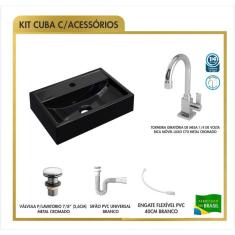 Imagem de Kit Cuba Q45 Torneira Luxo 1195 Metal Válvula Click 1 Polegada G Sifão Pvc Flexível Compace 