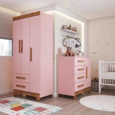 Imagem de Quarto Infantil Completo Kids 4 Portas 6 Gavetas Rosa/Nature - Panorama Móveis
