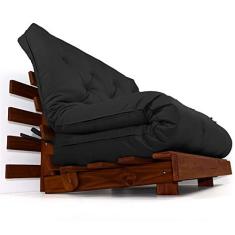 Imagem de Sofá Cama Casal Futon Tokio Preto Acquablock Madeira Maciça Cor Imbuia