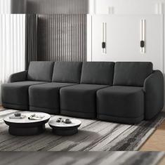 Imagem de Sofá Cama Modulado Retrátil e Reclinável Decorativo Varsóvia 396cm Veludo Cinza Chumbo G33 - Gran Belo
