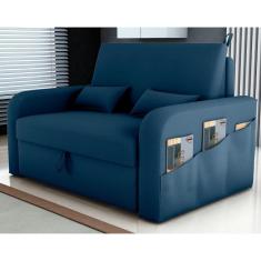 Imagem de Sofá Cama Com Baú Luka Veludo Azul