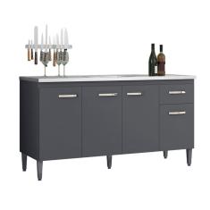 Imagem de Balcão Cozinha Gabriela 150 cm Sem Tampo Com Pés 4 Portas 1 Gaveta Cz - AJL Móveis