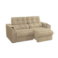 Imagem de Sofá 3 Lugares Retrátil E Reclinável Premier Molas Bouclé Bege 231 Cm