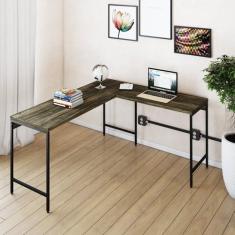 Imagem de Mesa de Escritório em L Estilo Industrial 150x140cm Active Carvalho Dark/Preto