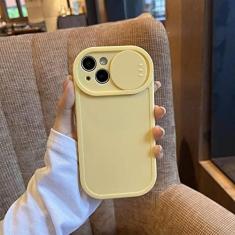 Imagem de Capa de telefone de proteção para câmera deslizante para iPhone 14 13 12 11 Pro Max XS Bonito Oval Cor sólida Silicone líquido Capa macia, amarelo, para iphone X
