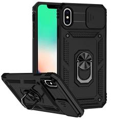Imagem de Hitaoyou Capa para iPhone Xs Max com proteção de lente, capa para iPhone Xs Max com capa para câmera e suporte, capa magnética protetora resistente à prova de choque de grau militar para iPhone Xs Max