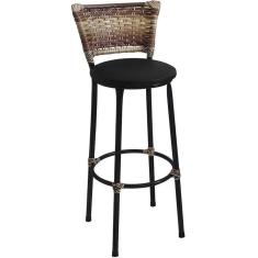 Imagem de Banqueta Alta Preta com Encosto Junco Capuccino Assento Preto