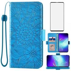 Imagem de Capa carteira compatível com Samsung Galaxy S10 5G e protetor de tela de vidro temperado com suporte para cartão de couro magnético flip capa de celular para Glaxay S105G Galaxies S 10 G5 mulheres