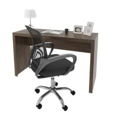 Imagem de Escrivaninha 127cm Me4135 com Cadeira Diretor Tela Mesh Tok 3310 Espresso Móveis Rústico