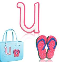 Imagem de Blinket Berloques decorativos com monograma compatíveis com bolsa Bogg | Berloques compatíveis com bolsa Bogg - Chinelos e letras 3D, acessórios elegantes com monograma, incluindo chinelos e letras 3D