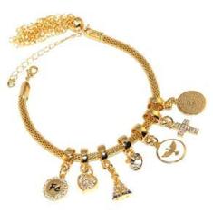 Imagem de Pulseira Berloques Religiosa Oração Aparecida Folheado 18k