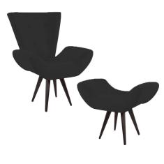 Imagem de Kit - Poltrona Decorativa com Puff Bella Pés Madeira Suede