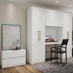 Imagem de Guarda Roupa Casal 6 Portas 2 Gavetas Branco c/ Escrivaninha