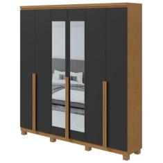 Imagem de Guarda-Roupa Casal Alonzo 6 Portas 4 Gavetas Com Espelho Amêndoa Clean