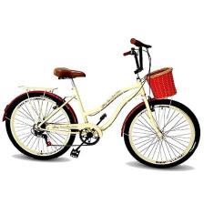 Imagem de Bicicleta feminina aro 26 com cestinha tpo vime retrô 6v beg