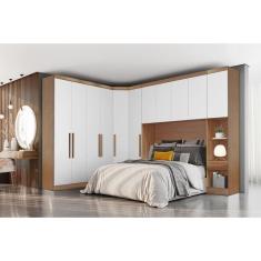 Imagem de Quarto Modulado Rizon 5 Peças (1 Armário Ponte + 1 Closet + 2 Guarda Roupas + 1 Complemento) QC202 Freijo Cumaru c/ Fendi
