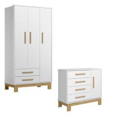 Imagem de Guarda Roupa 4340 E Cômoda 4355 Q Encanto Slim Branco Acetinado - Qmov