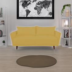Imagem de Sofá 3 Lugares Veludo Amarelo Pietro Base em Madeira Maciça