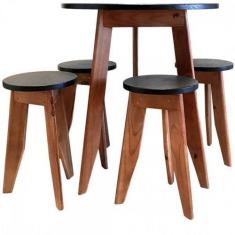 Imagem de Conjunto Mesa e 4 Banquetas em Madeira Maciça Madersilva