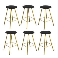 Imagem de Kit 06 Banqueta Alta Loni Dourado Preto