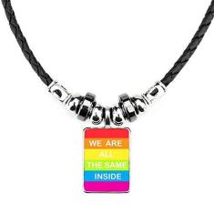 Imagem de DIYthinker Arco-íris Gay LGBT Colar Lésbica Transgênero Joias Torque Pingente de Corda de Couro