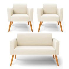 Imagem de Sof  Namoradeira Com 2 Poltronas P s Palito Castanho Marisa V