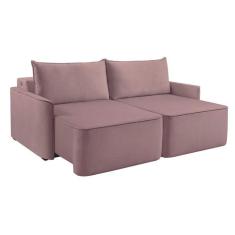 Imagem de Sofá 3 Lugares Retrátil Moon com USB Linho Rosa 220 cm