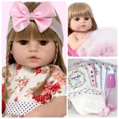 Imagem de Boneca Reborn Realista 100% Silicone Princesa 13 Acessórios - Cegonha