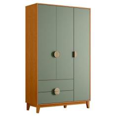 Imagem de Guarda Roupa Solteiro 3 Portas 2 Gavetas 120cm Ipê Cinamomo/Sálvia - A