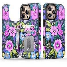 Imagem de Goodon Capa carteira para iPhone 16 Pro - Capa flip de couro com design floral moderno, 3 compartimentos para cartão e função de suporte, capa protetora elegante para mulheres e meninas - Flores