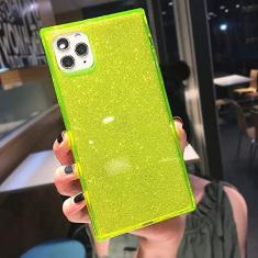 Imagem de Capa de telefone transparente de cor fluorescente quadrada para iPhone 15 Pro Max 14 13 12 11 X XS XR 7 8 Plus SE Capa de silicone macia transparente, brilho amarelo, para iPhone 14