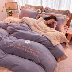 Imagem de Conjunto de capa de edredom de veludo, conjuntos de cama super macios de luxo, 4 peças com 2 fronhas, conjunto de capa de edredom respirável com fecho de zíper para todas as estações, E, Queen (C