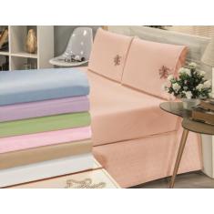 Imagem de Jogo de Lençol Casal Queen 1,98 x 1,58 x 0,30 - Cor Salmão - pinta e b