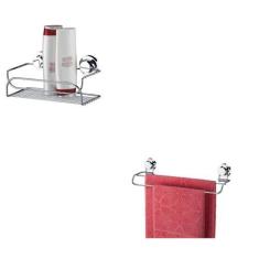 Imagem de Kit Suporte Porta Shampoo + Toalheiro Duplo 45Cm Ventosa - Vip capas