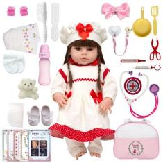 Imagem de Boneca Bebe Reborn Gatinha Conjunto Vermelho Com Acessórios - Cegonha