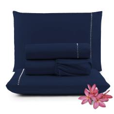 Imagem de Jogo Cama Lençol Unique King 400 Fios Azul Marinho