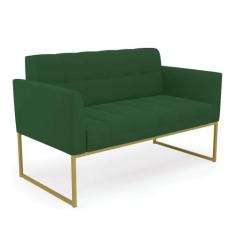Imagem de Sofá Namoradeira Elisa Veludo Verde Base Metálica Industrial Dourado - D'Rossi