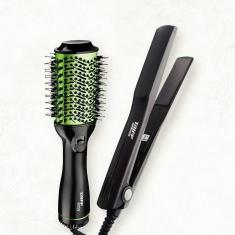 Imagem de Escova Secadora Taiff Easy Oval 1200W – Verde + Chapinha | Prancha Taiff Clássica Cerâmica 180°C – Preta