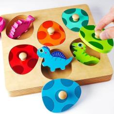 Imagem de Quebra-cabeças de madeira EDUJOY Dinosaur Match Eggs Peg 1-3 anos