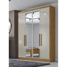 Imagem de Guarda Roupa Solteiro com Espelho 4 Portas 3 Gavetas - Sevilha-Cumaru/Fendi - Móveis Novo Horizonte