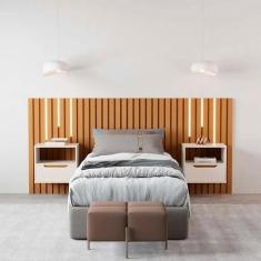 Imagem de Cabeceira Ripado Para Cama De Solteiro Maracá Nature Com 2 Mesa De Cab