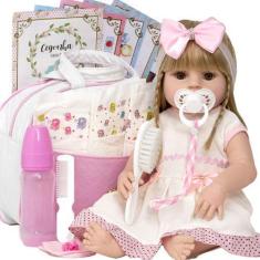 Imagem de Boneca Tipo Reborn Loira Pode Banhar Com Lindos Acessórios - Cegonha R