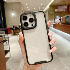 Imagem de Capa de telefone transparente com moldura de silicone em cores doces para iPhone 13 12 11 Pro Max XR 15 14 Plus XS Max Capa dura de proteção de câmera de metal, T1, para iPhone 15 Pro